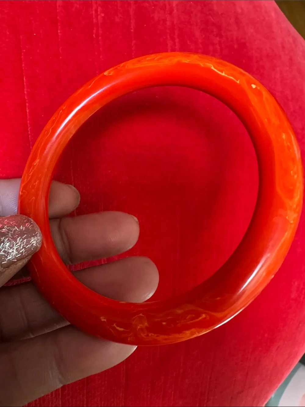 Red Orange Marbled Bakelite Cuff Bracelet